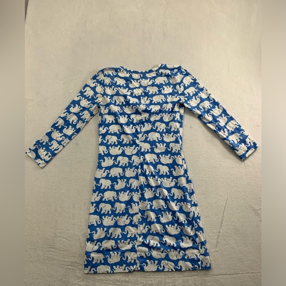 Lilly Pulitzer S Elephant Blue White 3/4‎ Sleeve Neck 100% Pima Cotton Dress - Picture 8 of 14